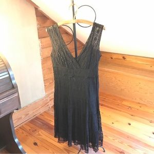 Ann Taylor Loft Black Lace V-Neck Slip Dress, EUC, M